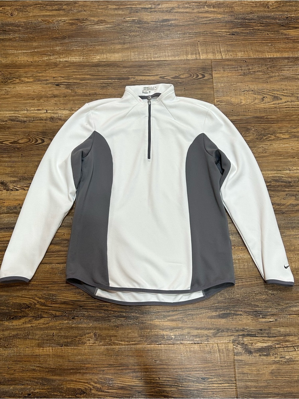 Nike White and Gray Long-Sleeve Quarter-Zip Pullover
